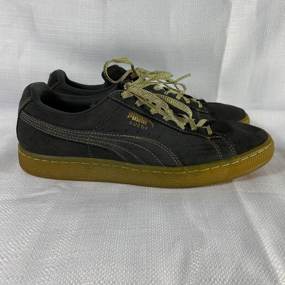Puma Suede Platform Gold Charcoal Gray Gum Sole Sneakers Men's 8 Women's 9.5 - Picture 5 of 8